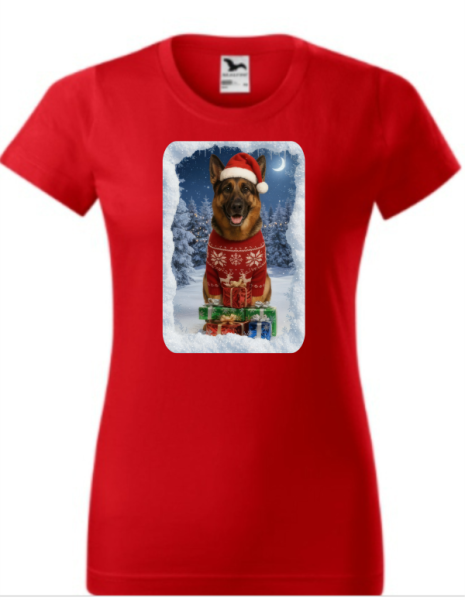 Vánoční tričko s Německým ovčákem dámské2